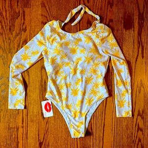 Yellow Palm Tree Long Sleeve Swimsuit / Rash Guard